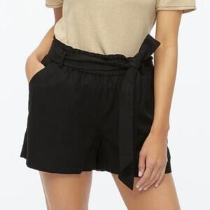 NWT J. Crew Factory Black Linen Blend Belted Shorts Sz XS Pockets Elastic Waist